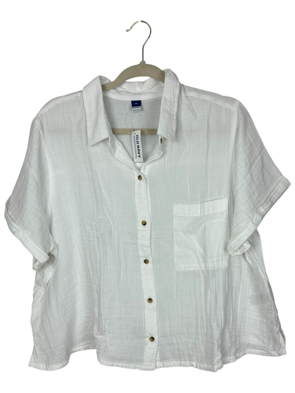 Old Navy White Short-Sleeve Gauze Button-Down Shirt XL NWT Classic Summer Staple - Picture 2 of 6